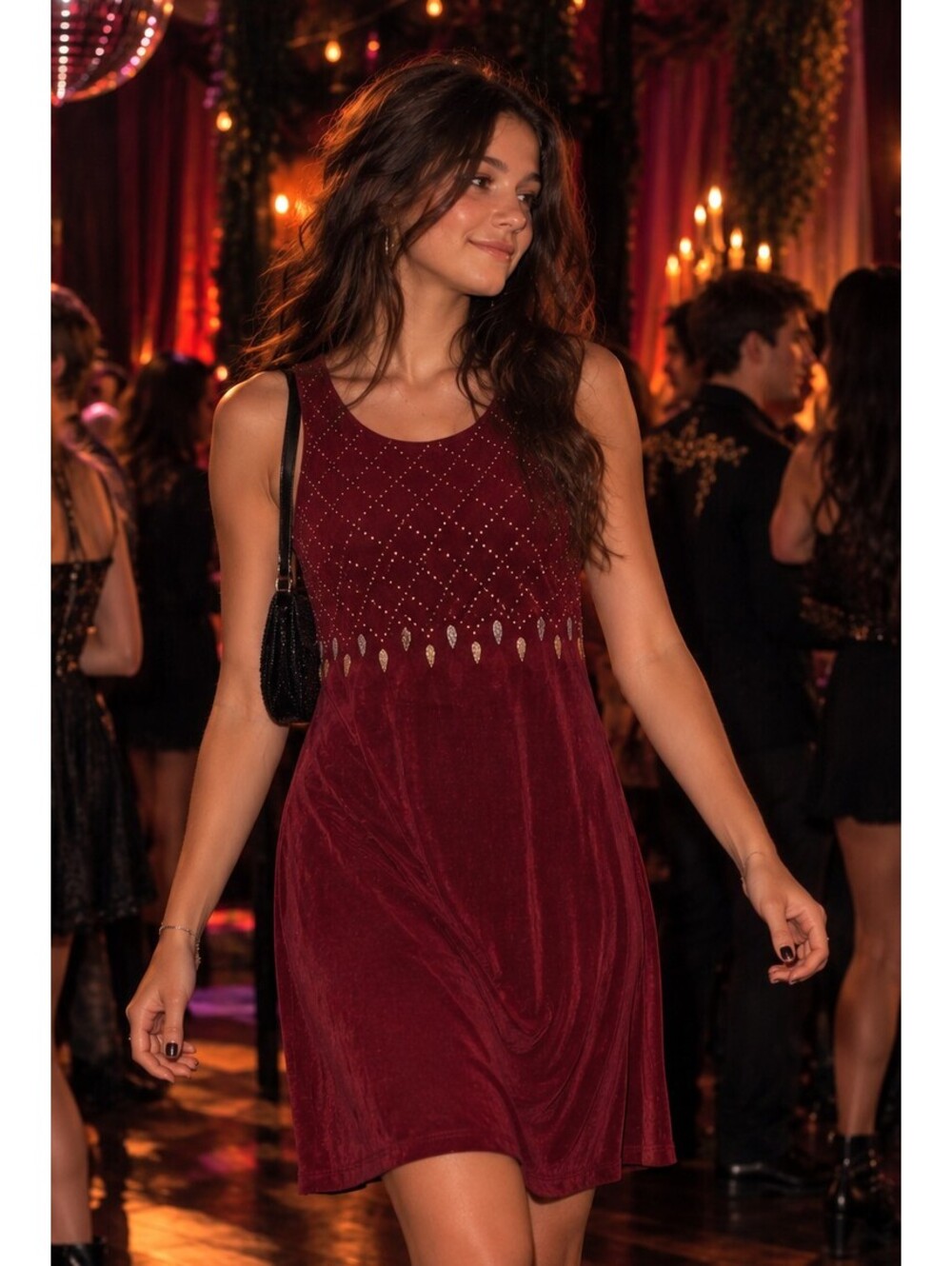 Vintage All That Jazz Burgundy Mini Dress L Metallic Performance Whimsigoth USA